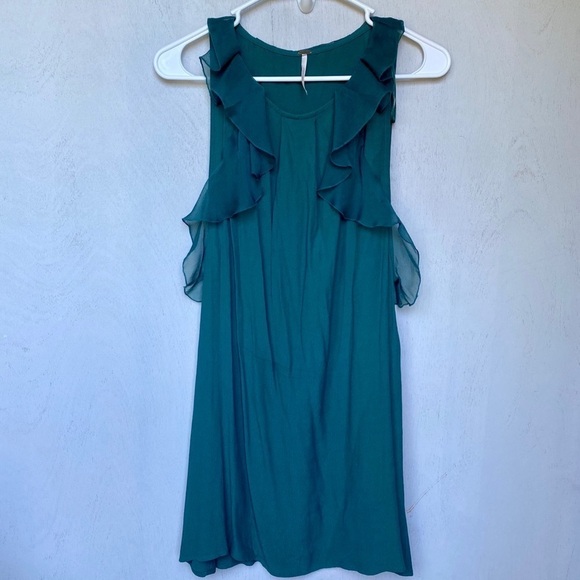 Free People Emerald Green Ruffle Dress - Picture 1 of 6